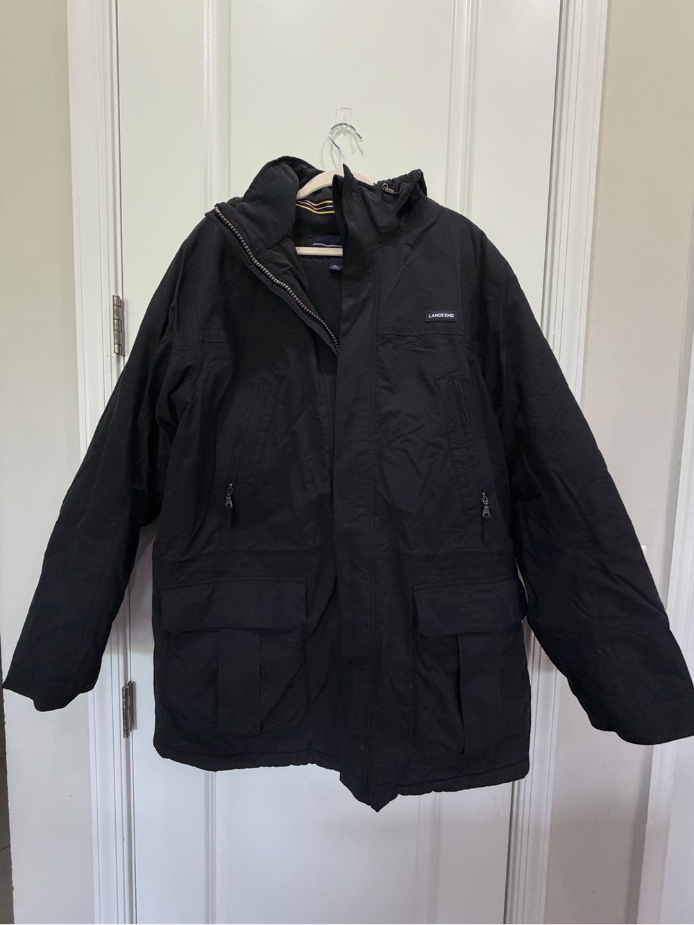 Lands' End Men's Black Hooded Puffer Coat